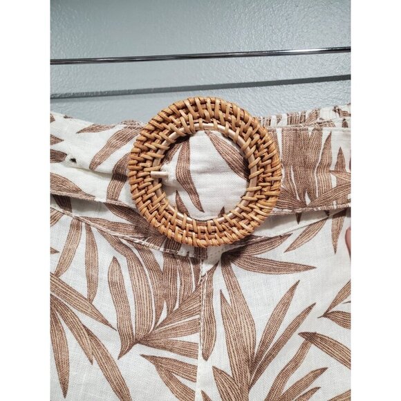 Nicole Miller Pants European Flax Linen Wide Leg Belted Brown Leaf Print Sz XL - Picture 5 of 12